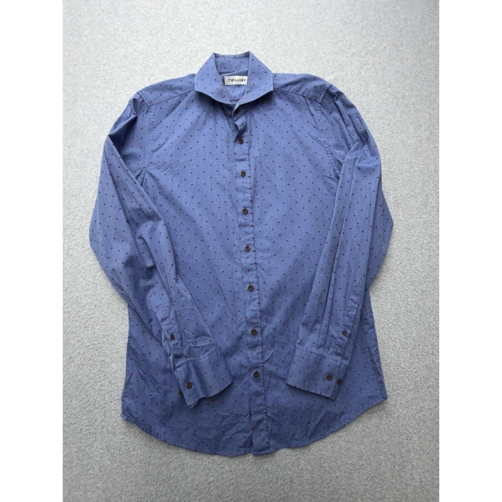 Twillory Dress Shirt Mens 16 36/37 Blue Dot Slim Fit‎ Cotton Long Sleeve